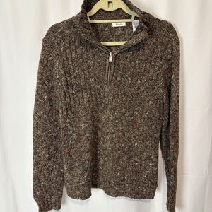 Vtg 90s Liz Claiborne Pullover 1/4 Zip Sweater Women’s Size L Chocolate Brown